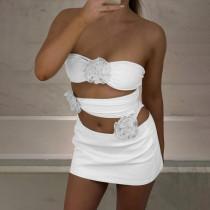 Strap Hanging Neck Stereoscopic Flower Hollow Tight Solid Color Spicy Girl Underlay One Piece Top Strap Hanging Neck Stereoscopic Flower Hollow Tight Solid Color Spicy Girl Underlay One Piece Top