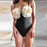 Slim Fit Contrast Flower Design Tank Top Bodysuit