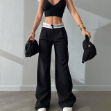 Leisure Versatile Commuter Solid Color Pants High Waist Straight Barrel Printed Contrast Color Pants