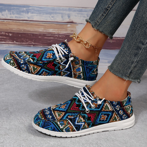 Round toe lace up color matching flat bottomed casual women's shoes