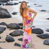 Sexy Slim Fit Chest Showing Spicy Girl Print Large Flower Design Sensory Strap Dress