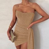 Splice lace up sexy wrap chest short skirt wrap buttocks dress