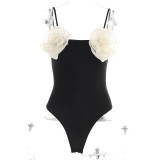 Slim Fit Contrast Flower Design Tank Top Bodysuit