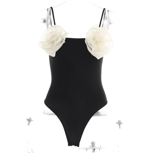 Slim Fit Contrast Flower Design Tank Top Bodysuit