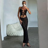 Sexy slim fitting lace patchwork hollowed out strap dress