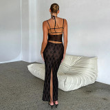 Sexy slim fitting lace patchwork hollowed out strap dress