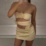 Strap Hanging Neck Stereoscopic Flower Hollow Tight Solid Color Spicy Girl Underlay One Piece Top