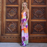 Sexy Slim Fit Chest Showing Spicy Girl Print Large Flower Design Sensory Strap Dress