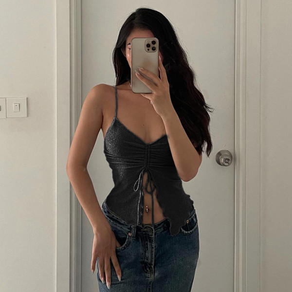 Sexy Slim Fit Drawstring Split Strap Top
