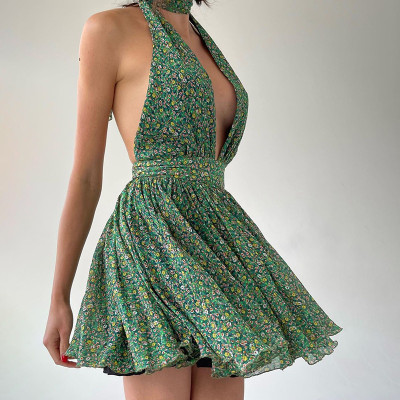 Sexy Slim Fit Show Chest Fragmented Deep V-neck Dress