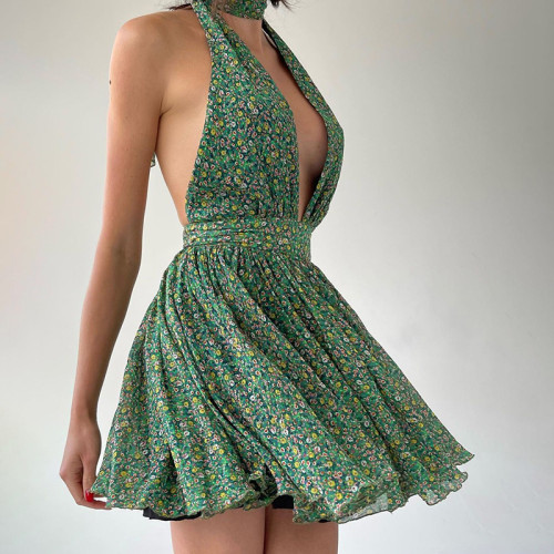 Sexy Slim Fit Show Chest Fragmented Deep V-neck Dress