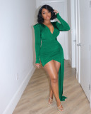 Dress Dress Sexy Tight V-neck Silky Long Sleeve Short Skirt