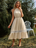 Solid Sleeveless Necklace Lace Dress