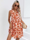Leaf V-neck Sleeveless Short Dress