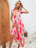LEAF PRINT BRACE WRAP DRESS