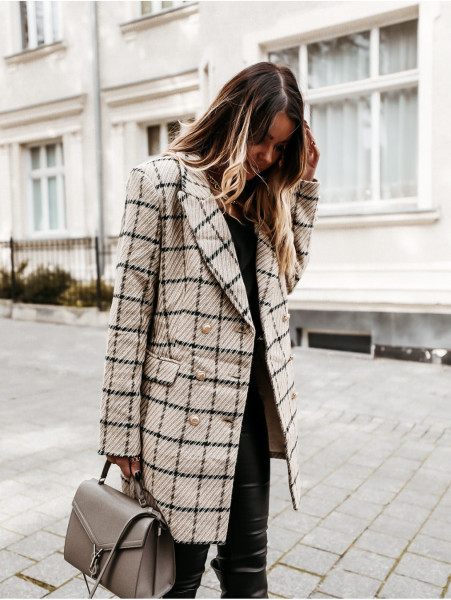Woolen printed lapel mid length jacket