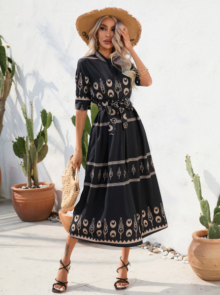 Summer Ethnic Style Printed 3/4 Sleeve Dress