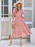 Spring/Summer New V-neck Ruffle Sleeve Printed Dress for Women