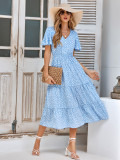 Spring/Summer New V-neck Ruffle Sleeve Printed Dress for Women