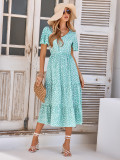 Spring/Summer New V-neck Ruffle Sleeve Printed Dress for Women