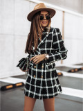 Woolen printed lapel mid length jacket