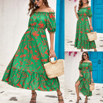 Printed Off Shoulder Large Swing Dress