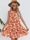 Leaf V-neck Sleeveless Short Dress