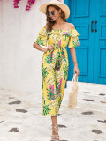 Leaf printed ruffled jumpsuit