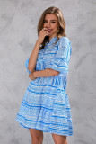 Striped V-neck Loose 3/4 Sleeve Dress