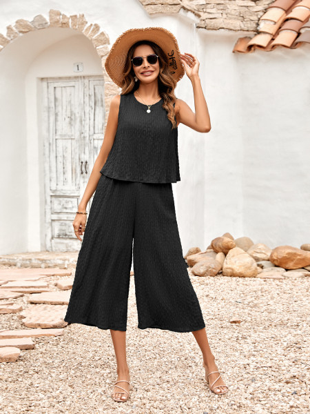 Solid casual loose sleeveless women's jumpsuit