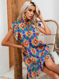 PRINTED RUFFLE HEM SKIRT DRESS