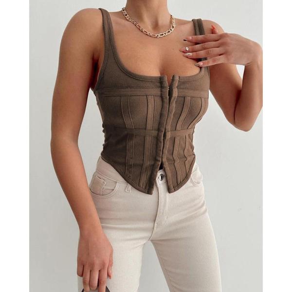 Slim fitting top design with a vest thread hook button top