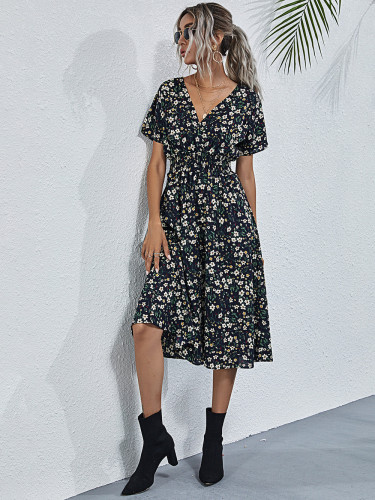 Summer floral print short sleeved dress