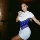 Women's New Sexy Casual Short Sleeve Knitted Contrast High Waist Short Dress