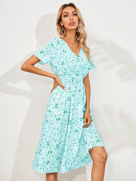 Summer floral print short sleeved dress