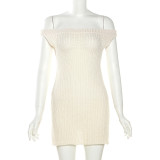 Sexy One line Neck Knitted Solid High Waist Slim Fit Short Dress