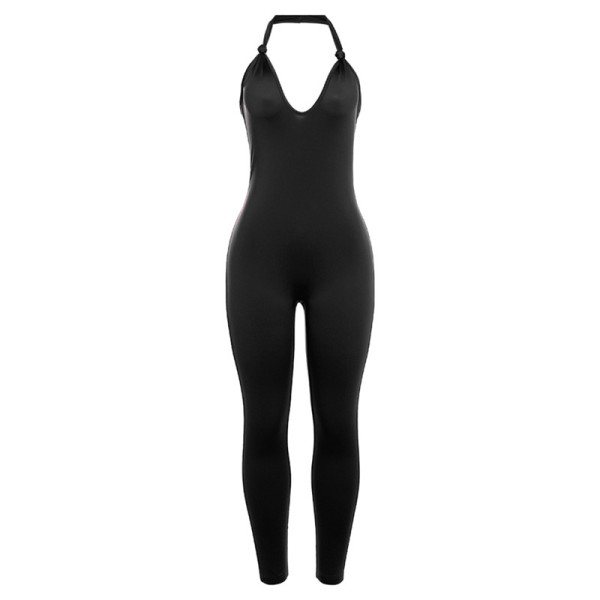 Women's New Sexy Low Chest Hanging Neck Open Back High Waist Tight Sports One Piece Pants
