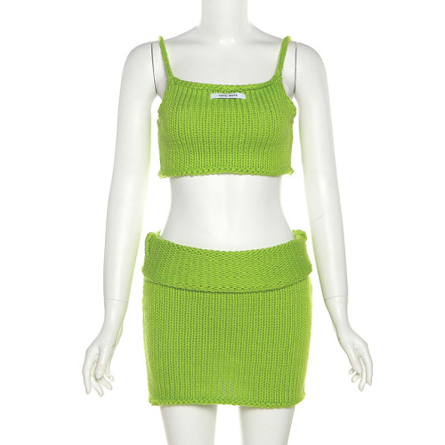 Women's Sexy Casual Slim Fit Knitted Top High Waist Wrapped Hip Short Skirt Set