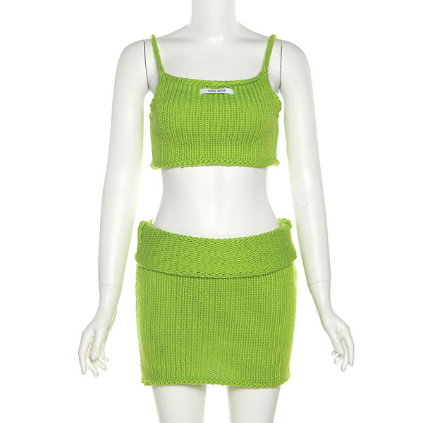 Women's Sexy Casual Slim Fit Knitted Top High Waist Wrapped Hip Short Skirt Set