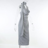 Slim fitting niche design with aesthetic style long skirt collar hanging neck open back dress
