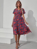Summer floral print short sleeved dress