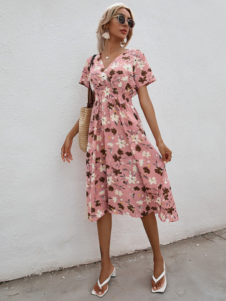 Summer floral print short sleeved dress