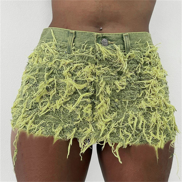 Fashionable Street Spicy Girl Sexy Wrapped Hip Fringe Fringe Denim Skirt