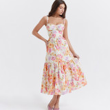 Strap Dress Fragmented Flower A Swing Cake Dress
