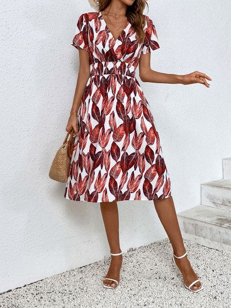 Summer floral print short sleeved dress
