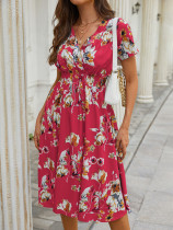 Summer floral print short sleeved dress