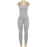Women's sleeveless low neck slim fitting high waist sports jumpsuit