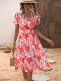 Summer floral print short sleeved dress