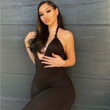 Women's New Sexy Low Chest Hanging Neck Open Back High Waist Tight Sports One Piece Pants