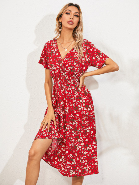 Summer floral print short sleeved dress
